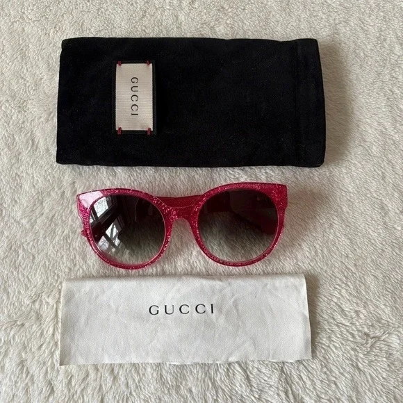 Gucci Women's‎ Gradient Cat Eye Sunglasses Sparkly Pink GG0035S - Picture 2 of 12